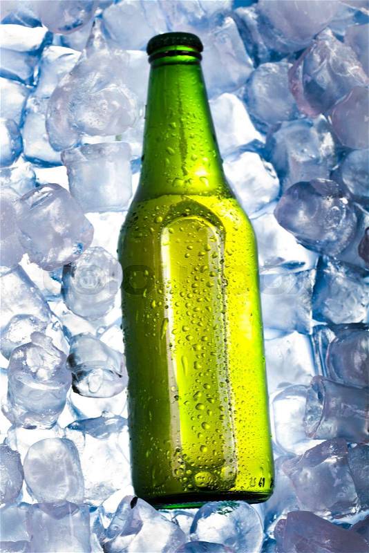 Beer is in ice, bright vibrant alcohol theme, stock photo