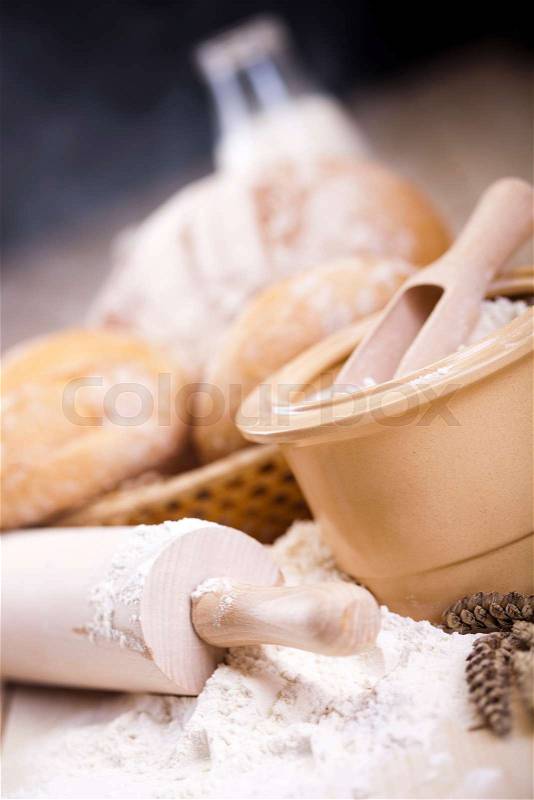 Baking goods, bread, vivid colors, natural tone, stock photo