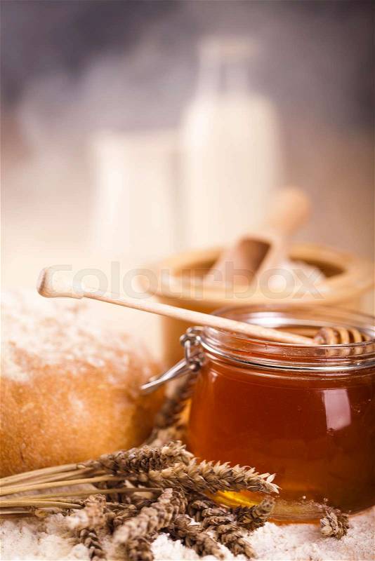 Baking goods, bread, vivid colors, natural tone, stock photo
