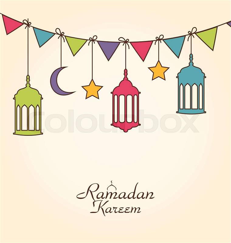 Illustration Celebration Card for Ramadan Kareem with 