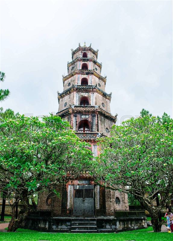 Thien Mu pagoda with Perfume River (Song Huong) in Hue, Vietnam, stock photo