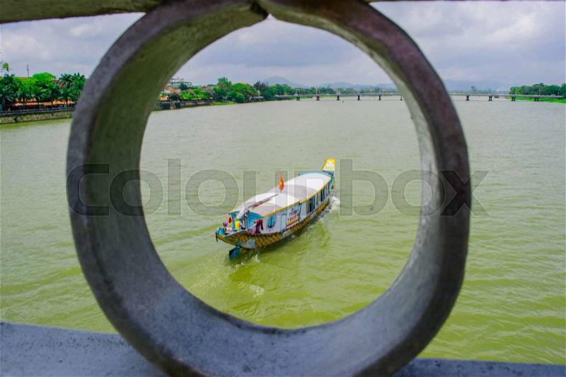 Boat at Perfume River (Song Huong) near Hue, Vietnam, stock photo