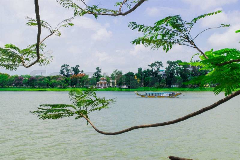 Boat at Perfume River (Song Huong) near Hue, Vietnam, stock photo