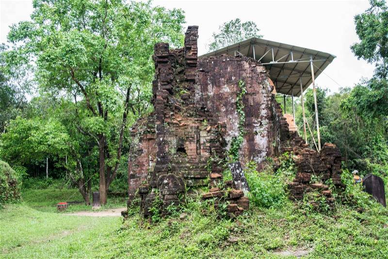 Ruined temple of the ancient Champa in My Son, Quang Nam, Vietnam, stock photo