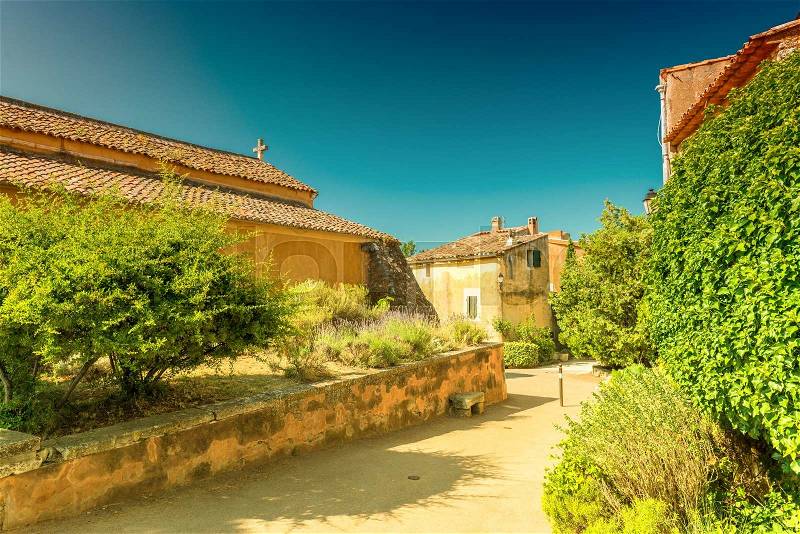 View on beautiful medieval village of Roussillon. Roussillon ocher village is included in list of \