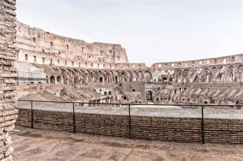 ROME - JUNE 14, 2014: Roman Colosseum interior. Interior gallery around the arena, stock photo