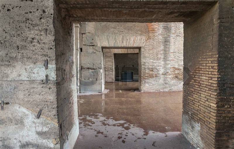 ROME - JUNE 14, 2014: Roman Colosseum interior. Interior gallery around the arena, stock photo