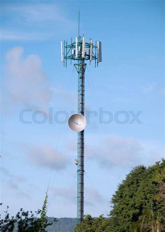 Cell tower and radio antenna, stock photo