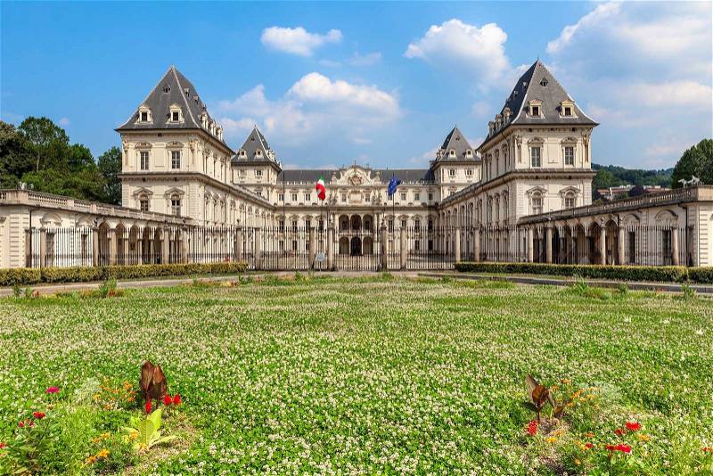 Valentino Castle - former residence of Royal House of Savoy, currently is the seat of Polytechnic University architecture faculty in Turin, Italy, stock photo