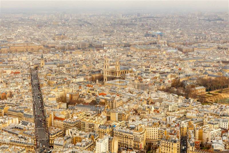 Paris, France - December 22, 2014: View of Paris and Notre Dame from the height of the tower Montparnasse, stock photo