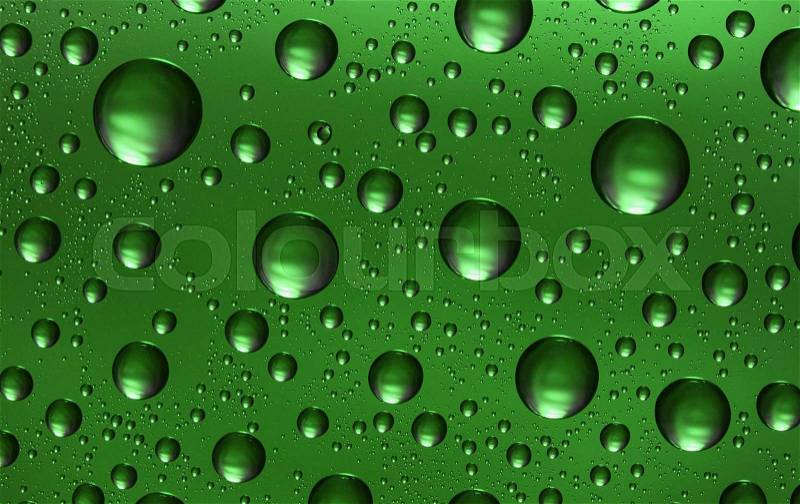 Green water drops on glass,could be used as background, stock photo