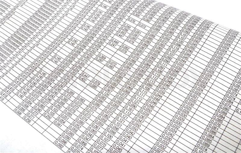 The table with number sequences for the economic activities analysis, stock photo