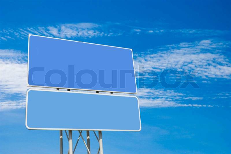 Road sign on sky background for past your information, stock photo