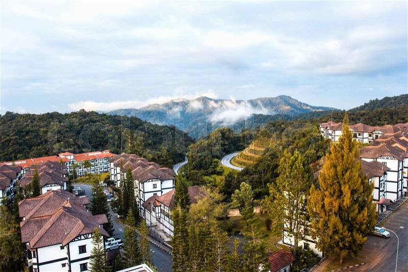 Malaysia - landscape with jungle and contemporary architecture in Cameron Highlands, stock photo