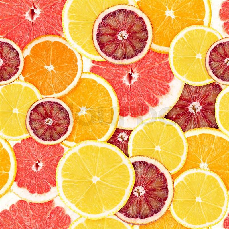 Citrus seamless background. Grapefruit, orange and lemon, stock photo
