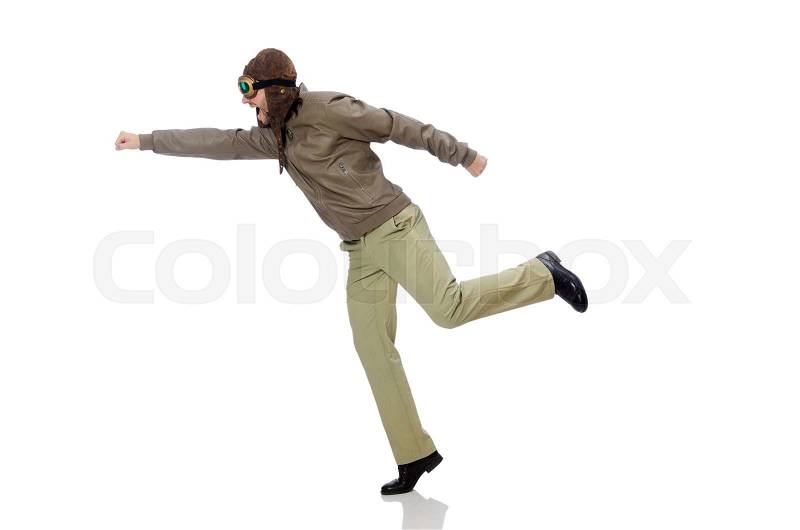 Funny pilot isolated on the white, stock photo