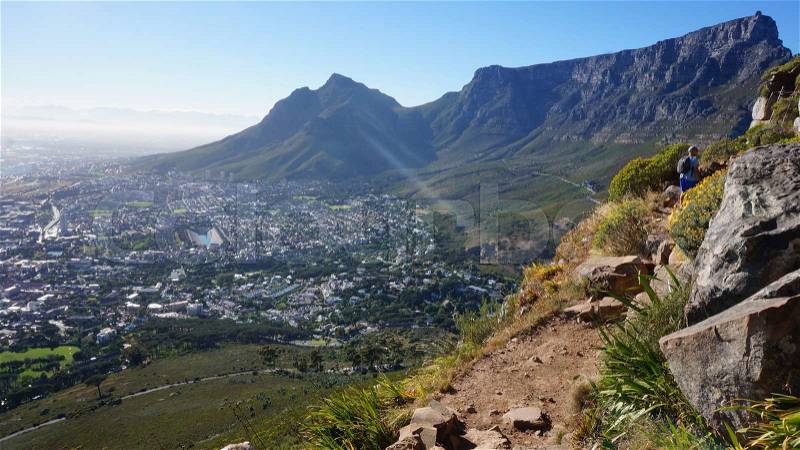 Hiking trail and view at Cape Town, South Africa, stock photo