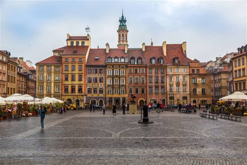 WARSAW, POLAND - JUNE 29: Old town square in Warsaw in a summer day, Poland on June 29, 2014, stock photo