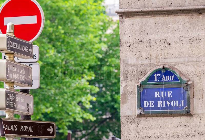 Rue de Rivoli street sign in Paris, stock photo