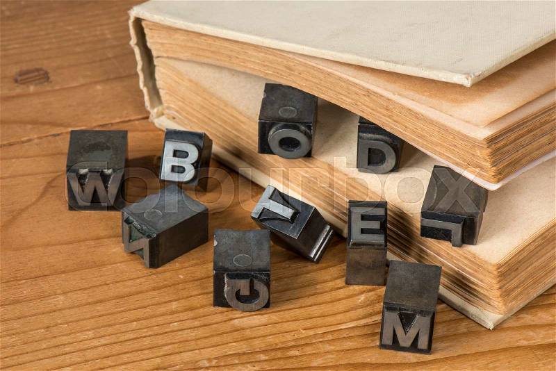 Old lead ink printing type from a book printing company. Historical metal letters from an old printing machine. Created and used in Netherlands in the middle of the last century, stock photo
