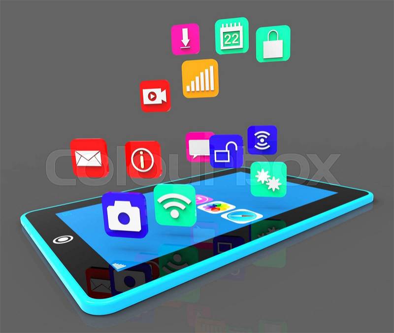 Social Media Phone Representing Application Software And Computer, stock photo