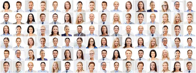 Success concept - collage with many business people portraits, stock photo
