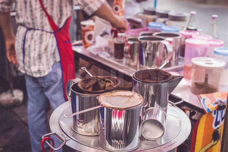 Close up local coffee and equipment in Thailand market, stock photo