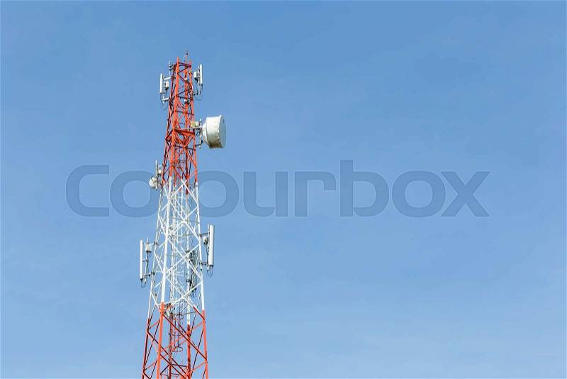 Communication Tower on blue sky background in Thailand, stock photo