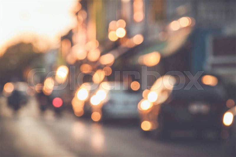 Blurred background : Blur of car and old town with bokeh in Phuket, Thailand, stock photo