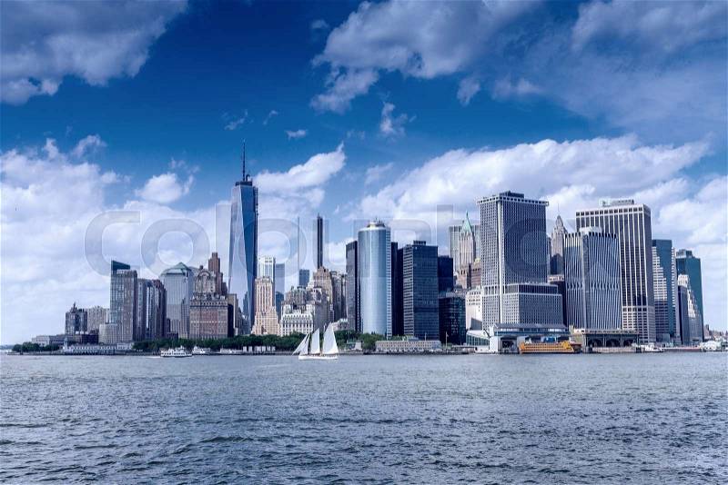 Beautiful skyline of Downtown Manhattan on a sunny day, stock photo