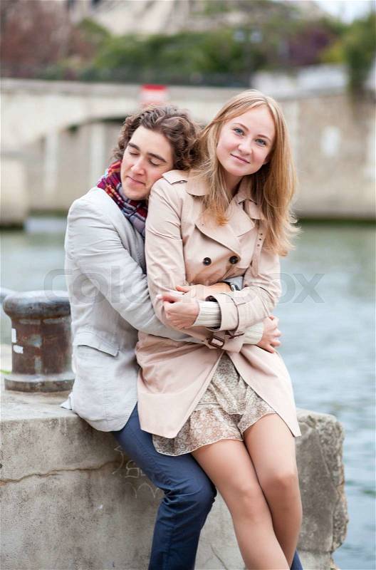 Romantic couple in Paris dating, stock photo