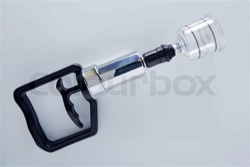 Medical set of glass jars and piston vacuum massage, stock photo