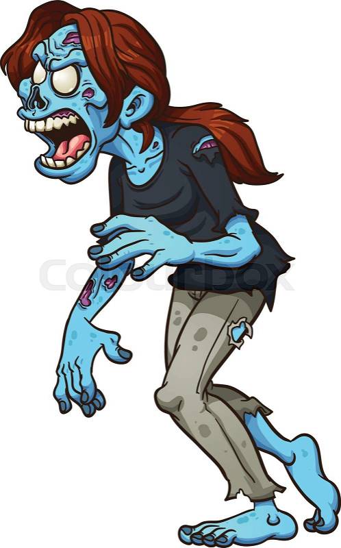 Zombie girl walking. Vector clip art illustration with ...