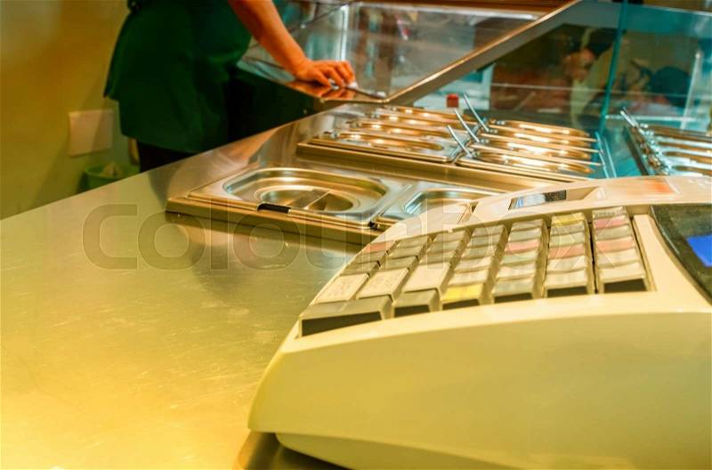 Cash register in a food shop, stock photo