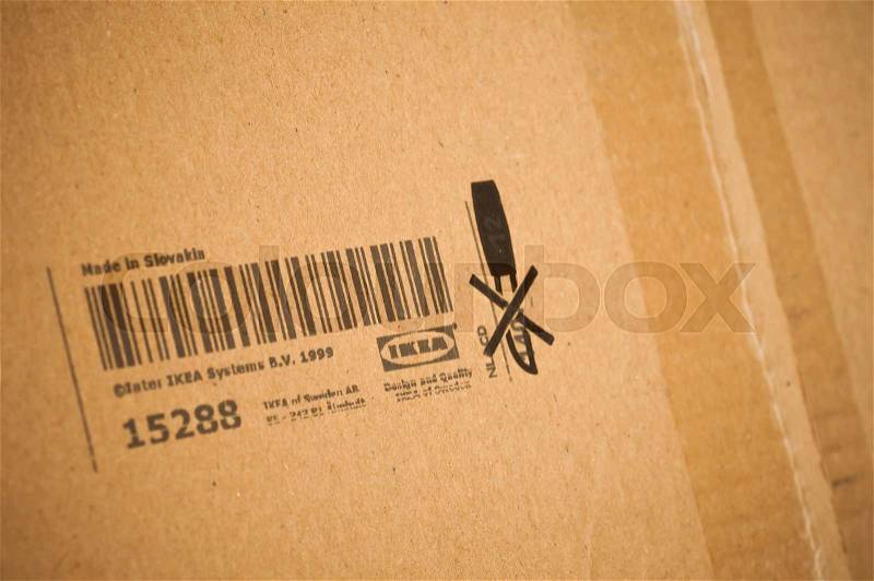 Bangkok, Thailand - June 04, 2015: IKEA Product package with logo and barcode. IKEA is the world\'s largest furniture retailer. IKEA operates 351 stores in 43 countries, stock photo