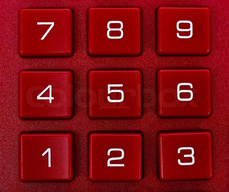 Number on red calculator, extra close up, stock photo