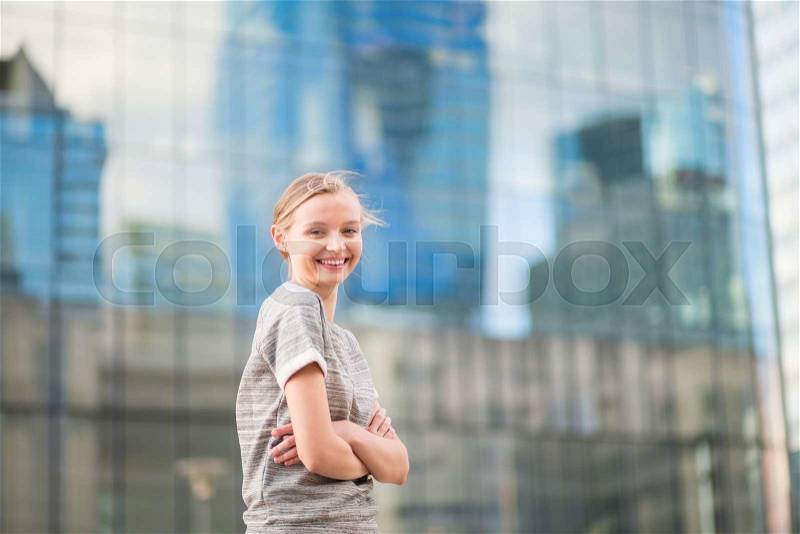 Young beautiful business woman in Paris, stock photo
