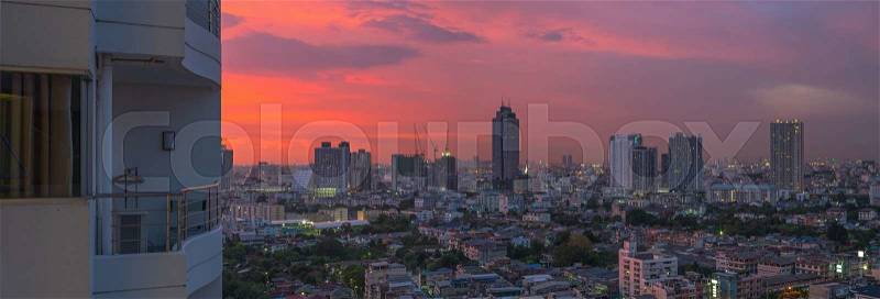 The panorama Modern building Downtown business district of Bangkok, stock photo