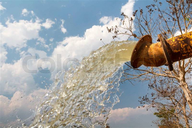 Pump water fill in reservoir , storage before drought in summer, stock photo