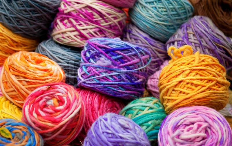 Background of colorful wool skeins, stock photo
