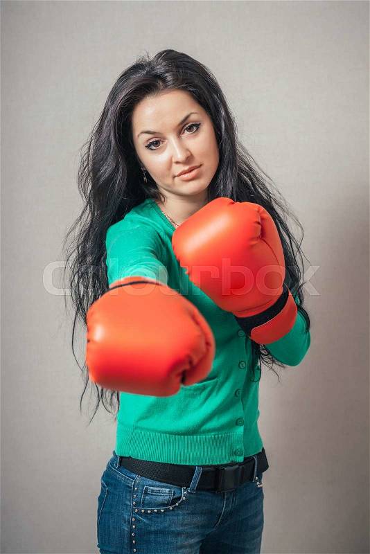 Young beautiful woman during fitness and boxing, stock photo