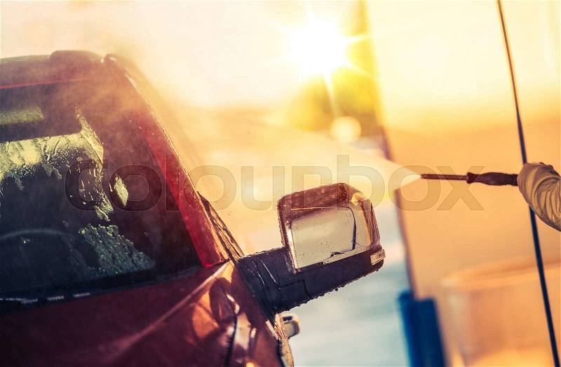 Self Car Wash Car Cleaning. High Pressure Cleaning, stock photo