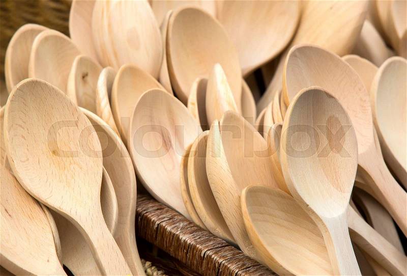 Grupa new large wooden spoons derevesiny beech, stock photo