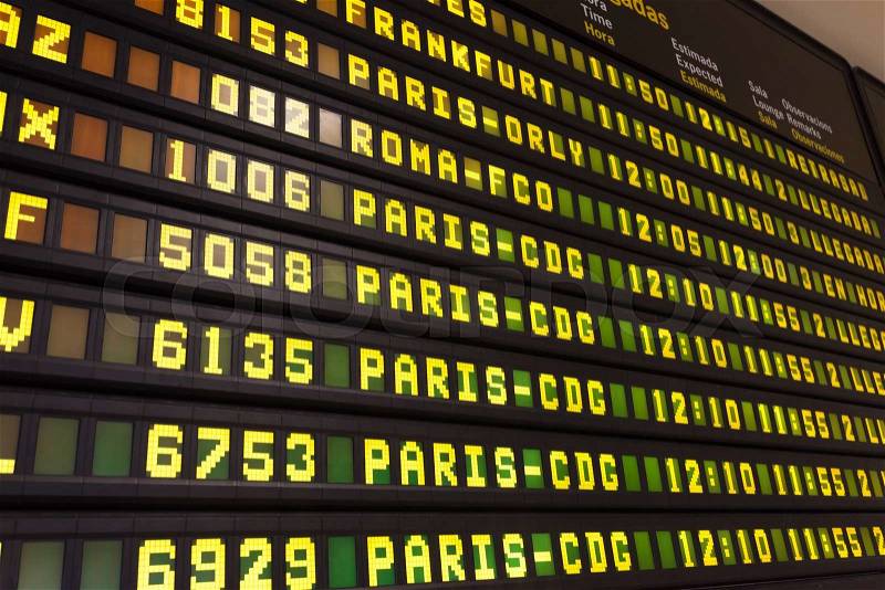 Departure arrival board in an european airport, stock photo