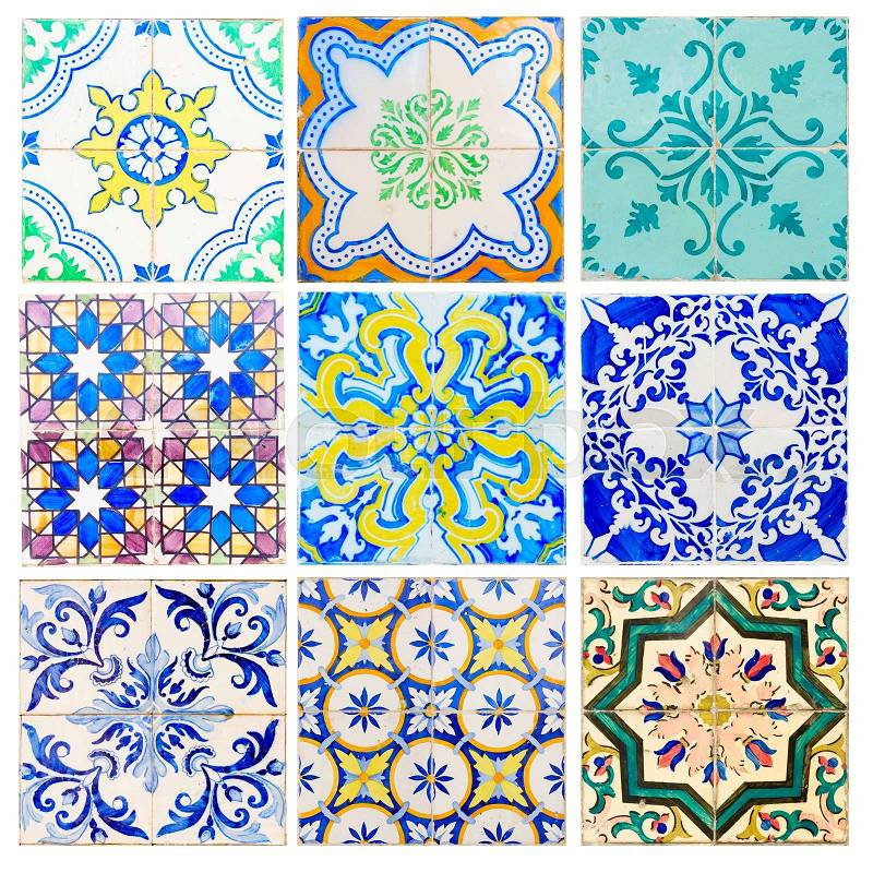 Set of antique tiles asulejos of Portugal, stock photo