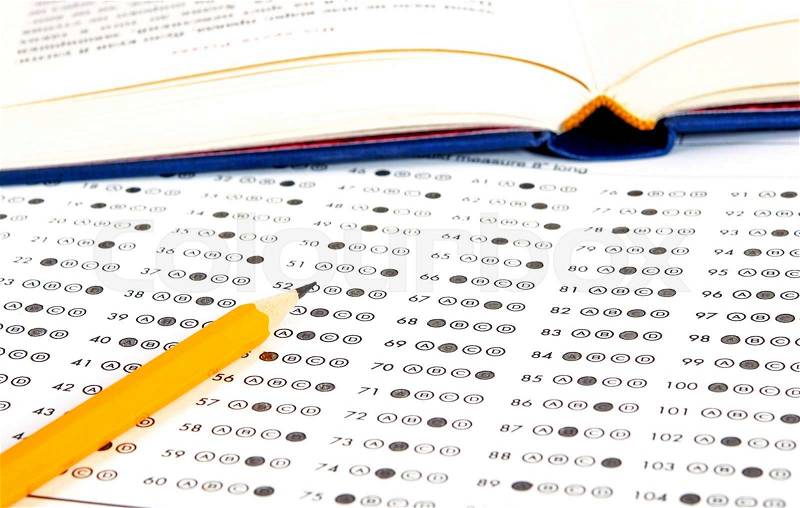 School and Education. Test score sheet with answers, stock photo
