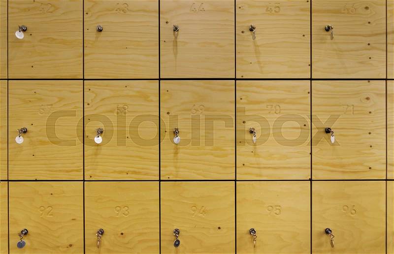 Wooden locker with keys, stock photo