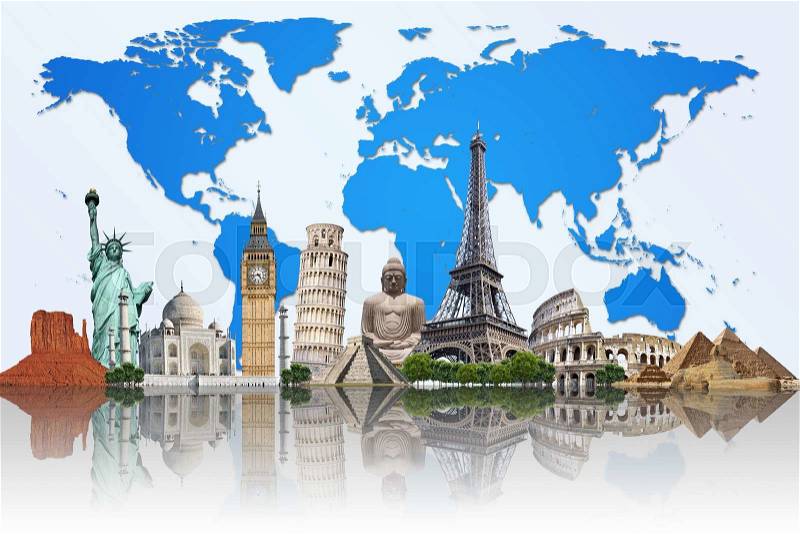 Famous monuments of the world grouped together, stock photo