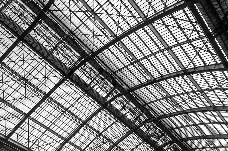 Roof Iron Structure of Antwerp Central station (Black and White), stock photo