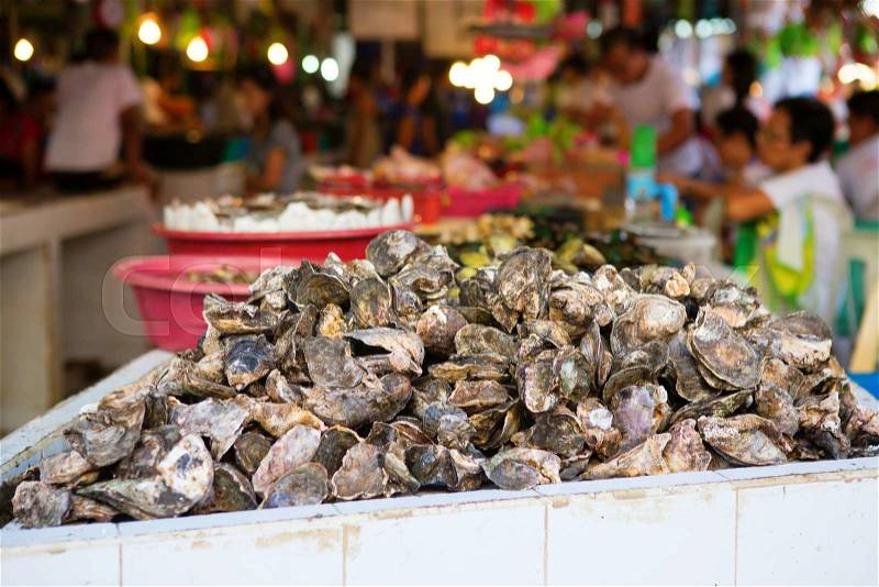Oysters on the seafood market, Philippines, stock photo